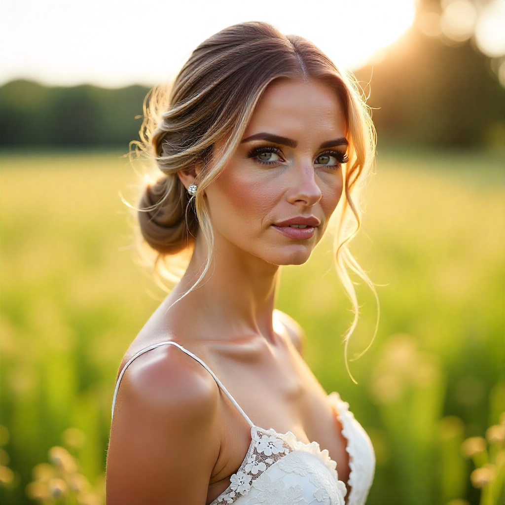 27 Best Bridal Hair and Makeup Ideas for Your Big Day 6 Loose Chignon with Dewy Makeup