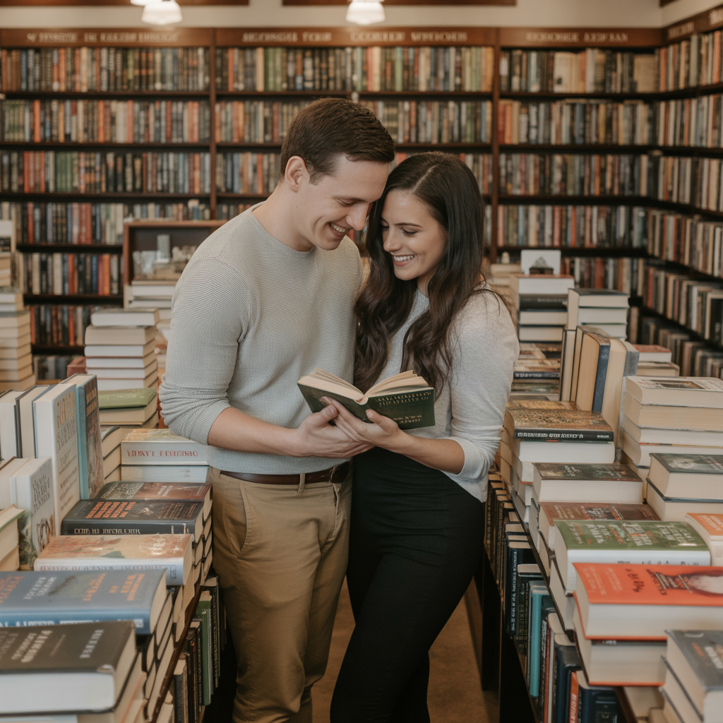 Bookstore Romance Engagement Photoshoot Ideas
