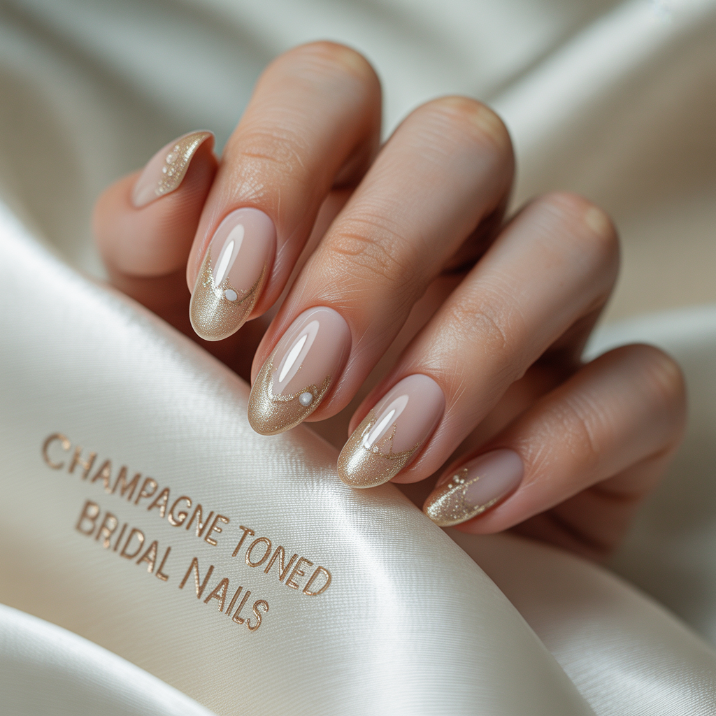 20 Trendy and Classic Wedding Nail Ideas for Brides 16 Champagne Toned Bridal Nails