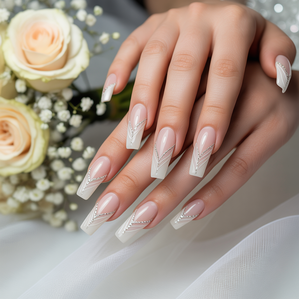 20 Trendy and Classic Wedding Nail Ideas for Brides 18 Coffin Shaped Wedding Nail Ideas