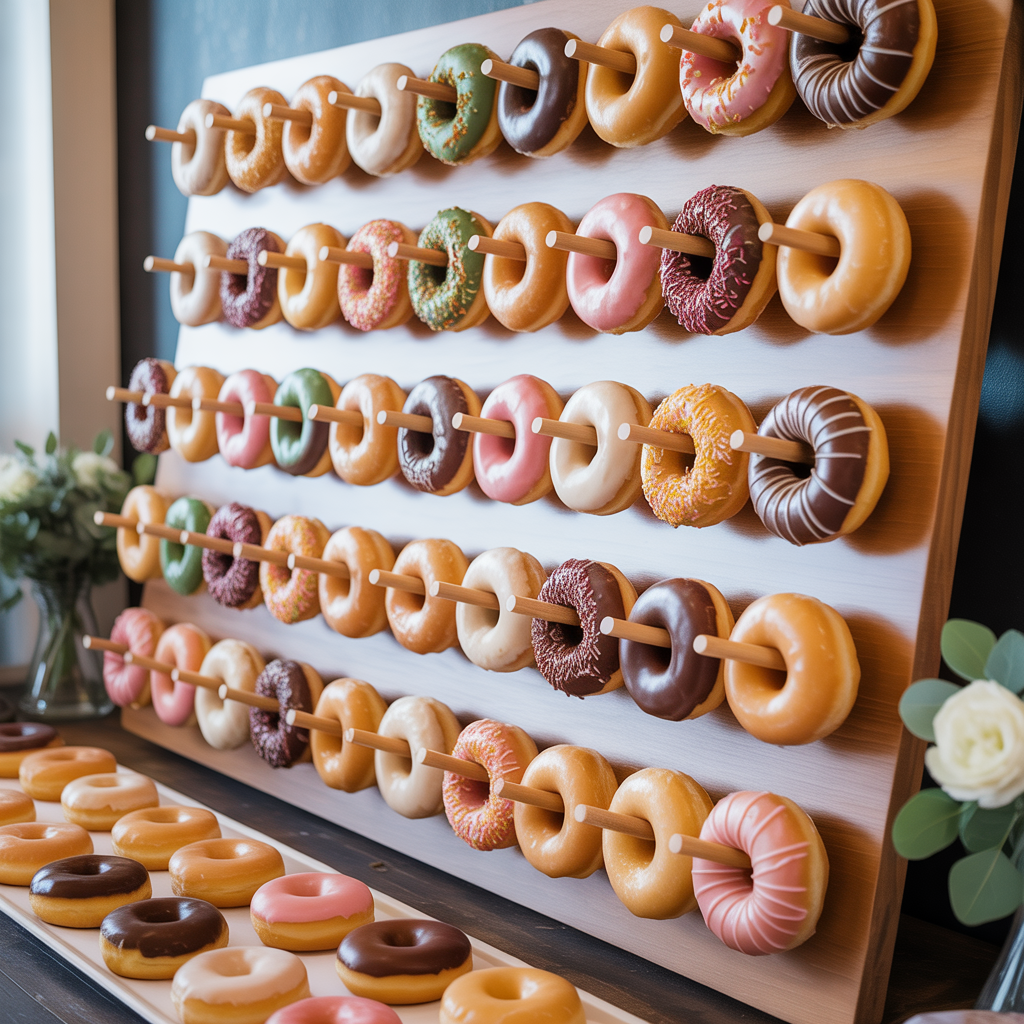 20 Elegant & Fun Wedding Dessert Table Ideas to Inspire 7 Donut Walls with Personality