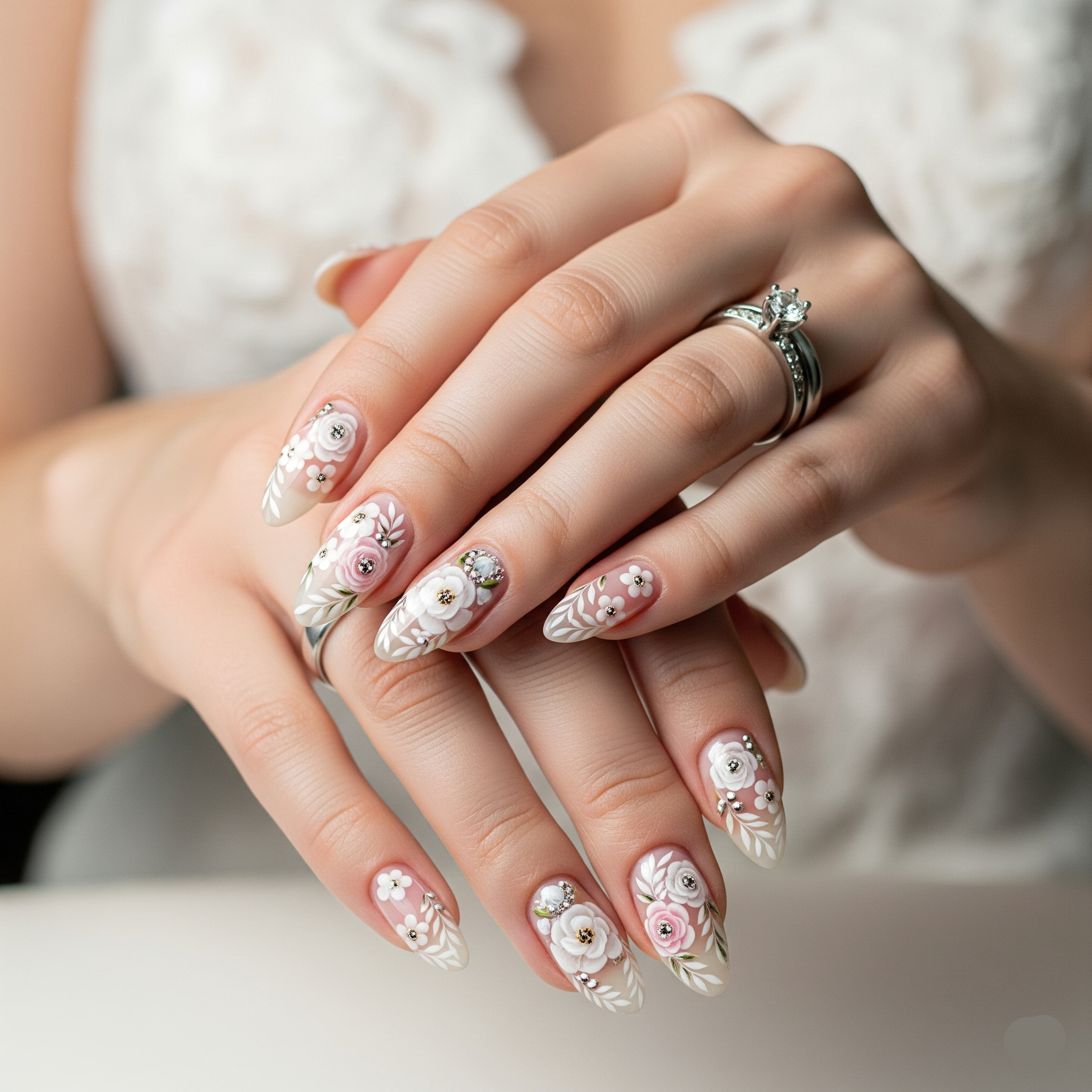 20 Trendy and Classic Wedding Nail Ideas for Brides 11 Floral Nail Designs for Weddings