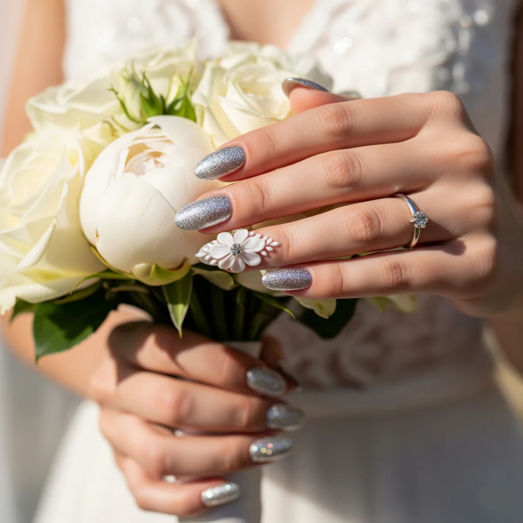 20 Trendy and Classic Wedding Nail Ideas for Brides 5 Glitter Accents for Bridal Nails