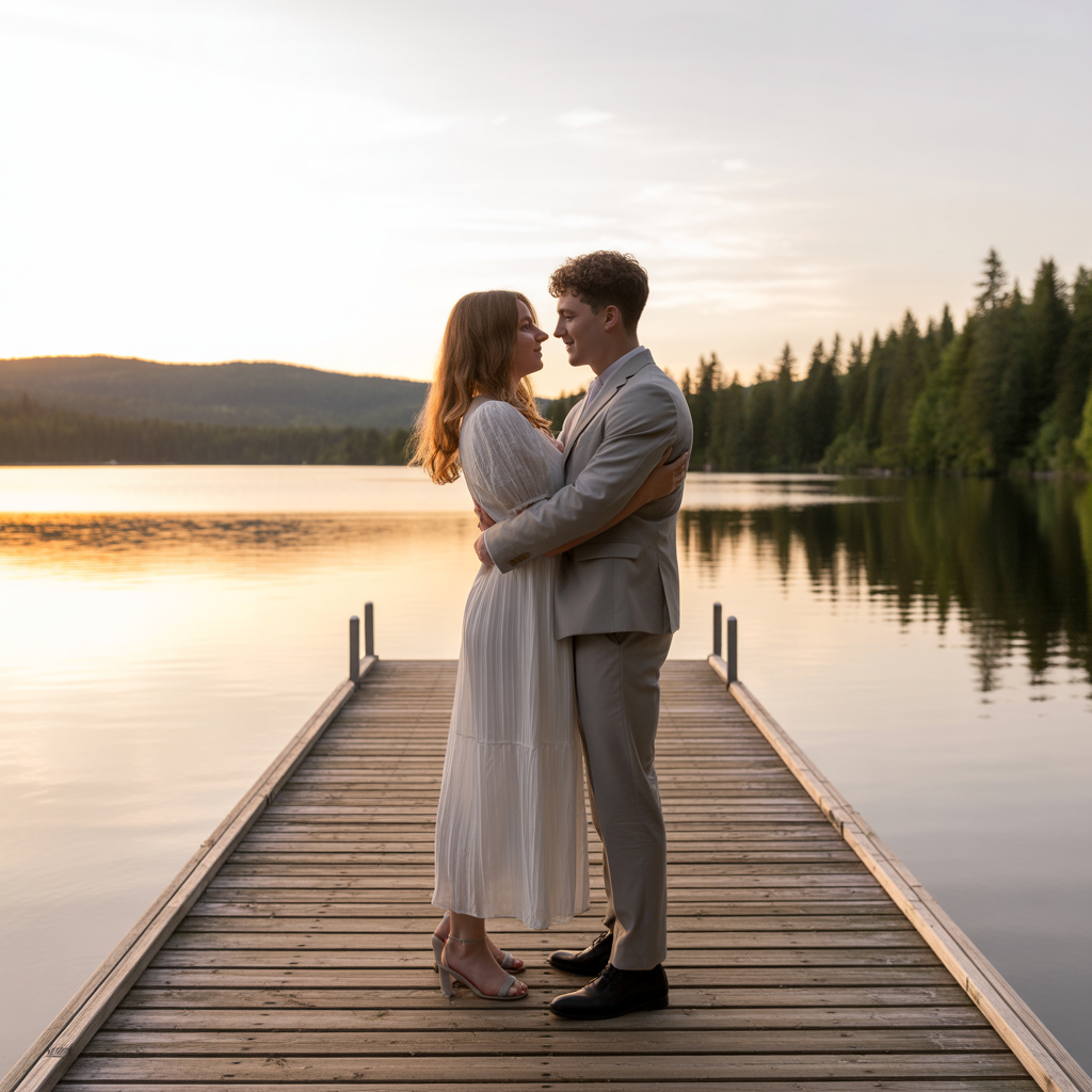 Lakeside Calm Engagement Photoshoot Ideas