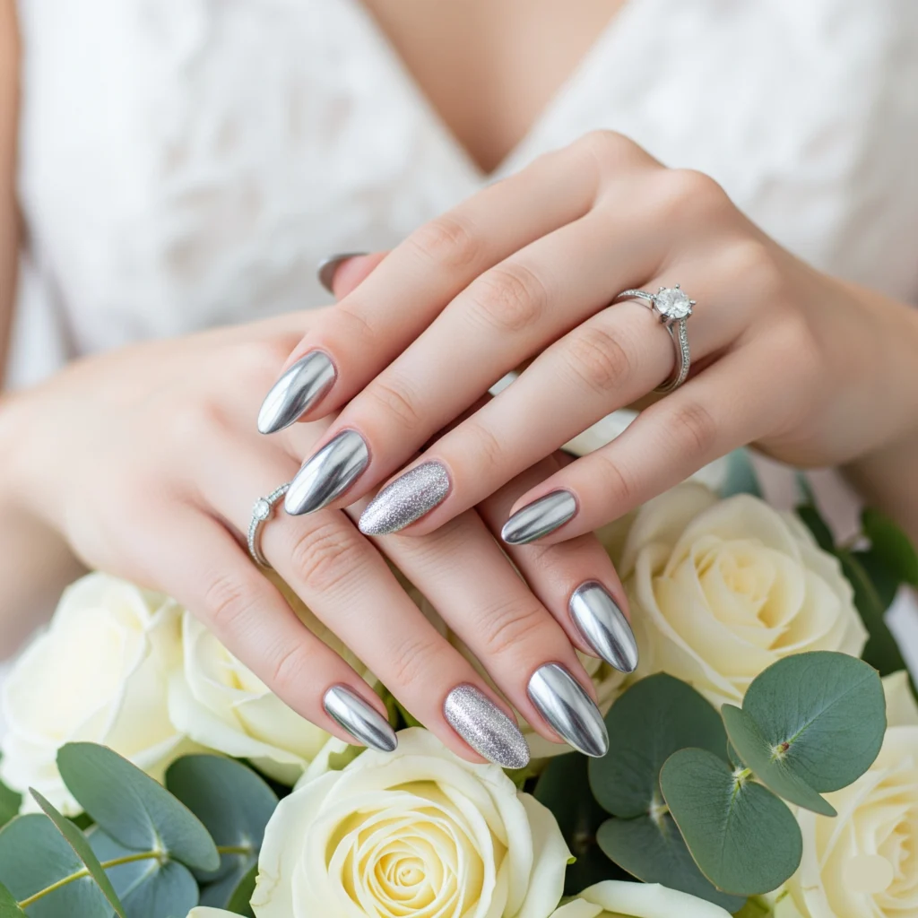 20 Trendy and Classic Wedding Nail Ideas for Brides 8 Metallic Touches for Bridal Nails