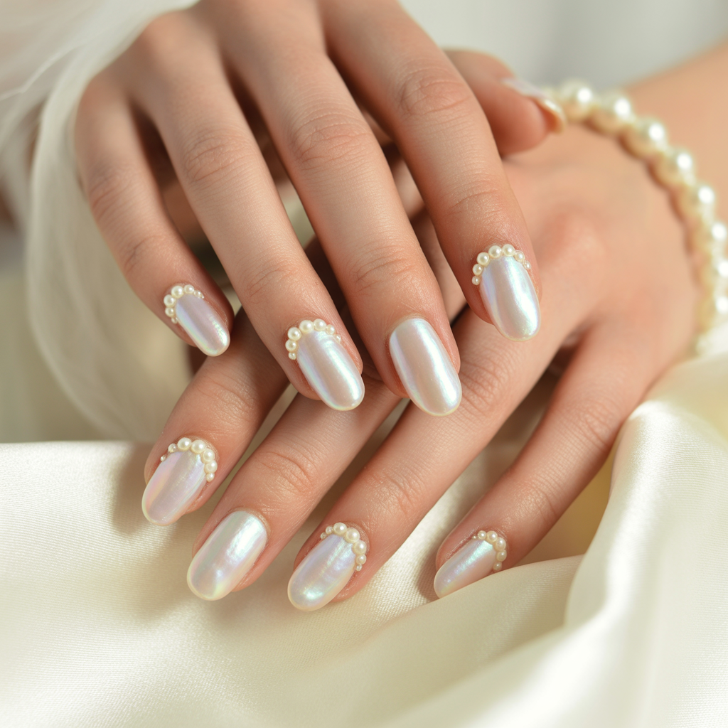 20 Trendy and Classic Wedding Nail Ideas for Brides 7 Pearl Inspired Wedding Nail Ideas