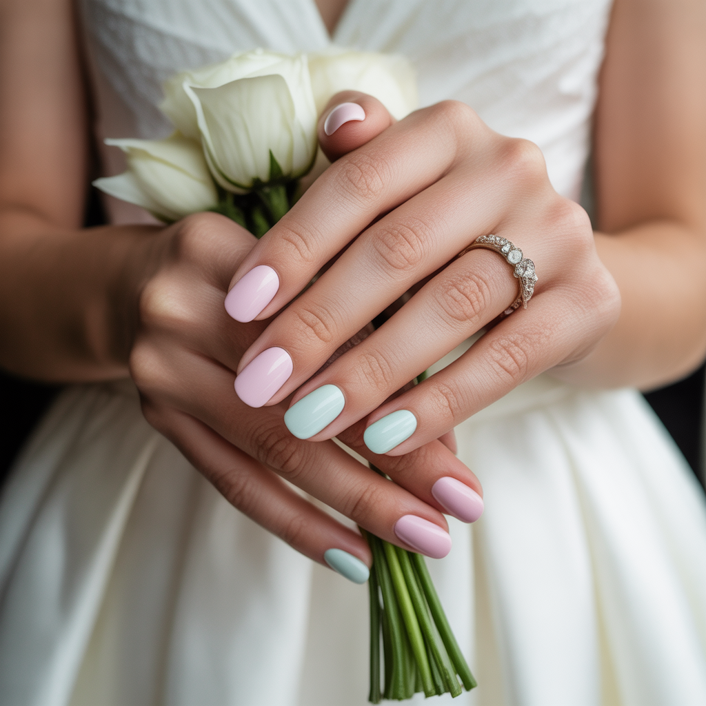 20 Trendy and Classic Wedding Nail Ideas for Brides 2 Soft Pastel Wedding Nails