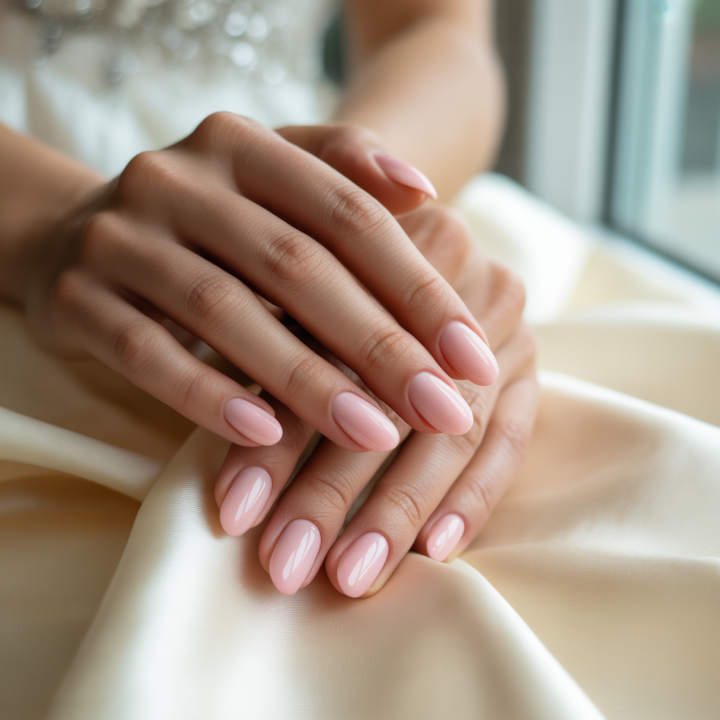 20 Trendy and Classic Wedding Nail Ideas for Brides 17 Soft Pink Bridal Manicure