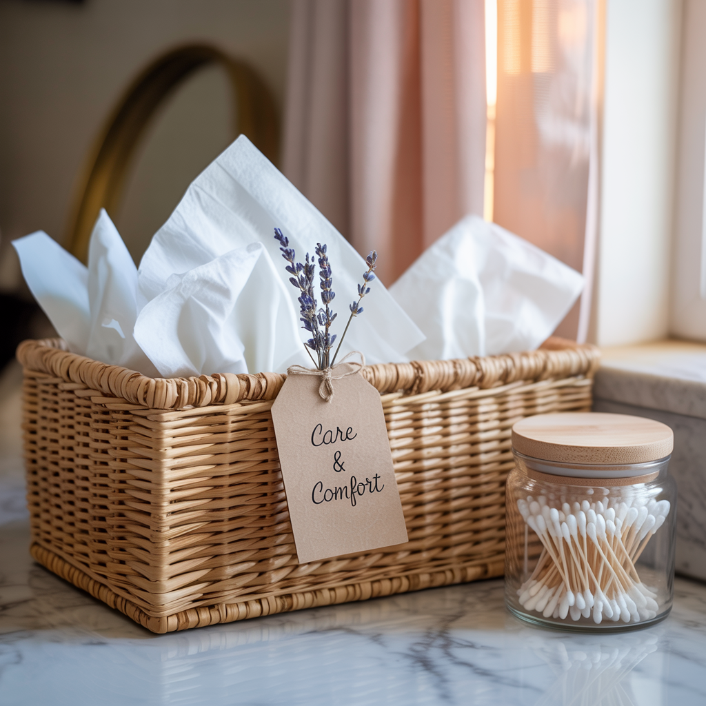 20 Wedding Bathroom Basket Ideas Your Guests Will Love 19 Tissues and Cotton Swabs