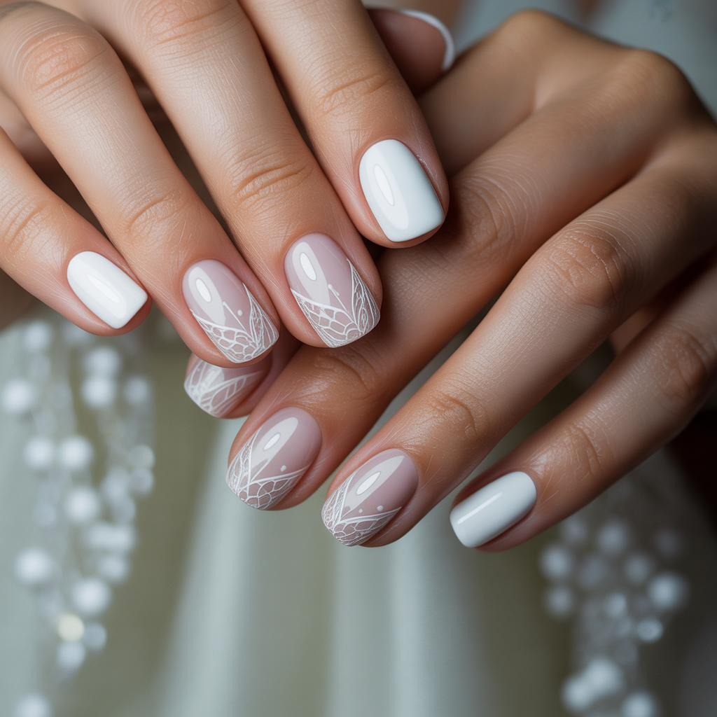 20 Trendy and Classic Wedding Nail Ideas for Brides 6 White on White Bridal Nails