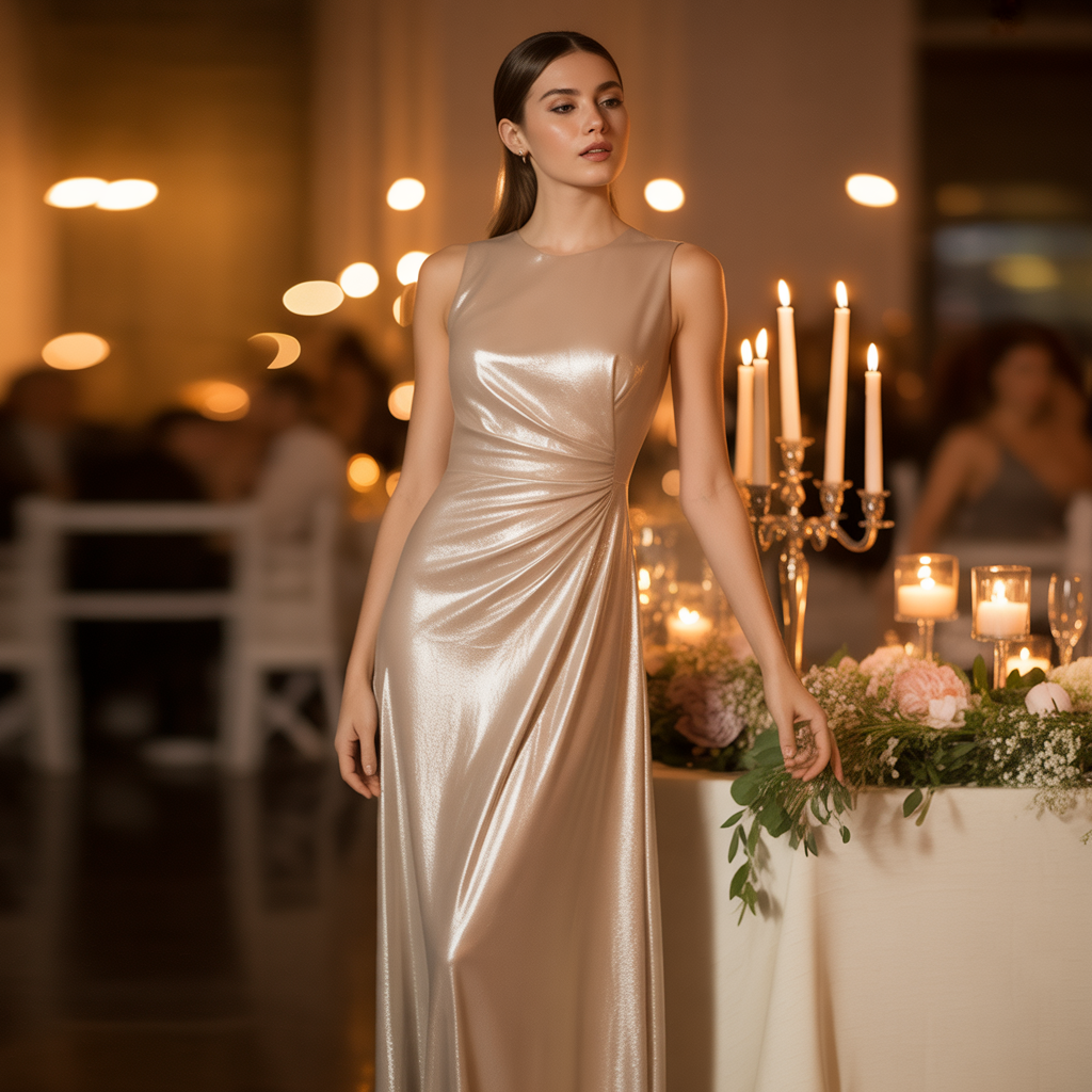 Elegant 15 Wedding Guest Dress Styles You’ll Love 14 Soft Metallic Touch