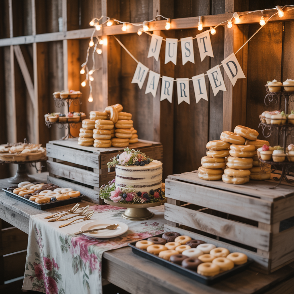 Magical 17 Barn Wedding Ideas for a Romantic Country Vibe 13 Rustic Dessert Displays
