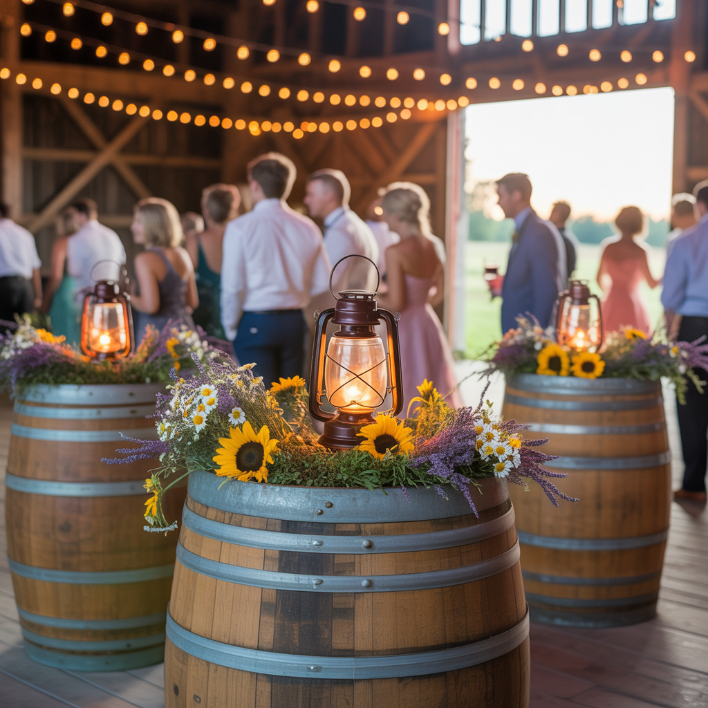 Magical 17 Barn Wedding Ideas for a Romantic Country Vibe 8 Barrel Tables for Rustic Charm