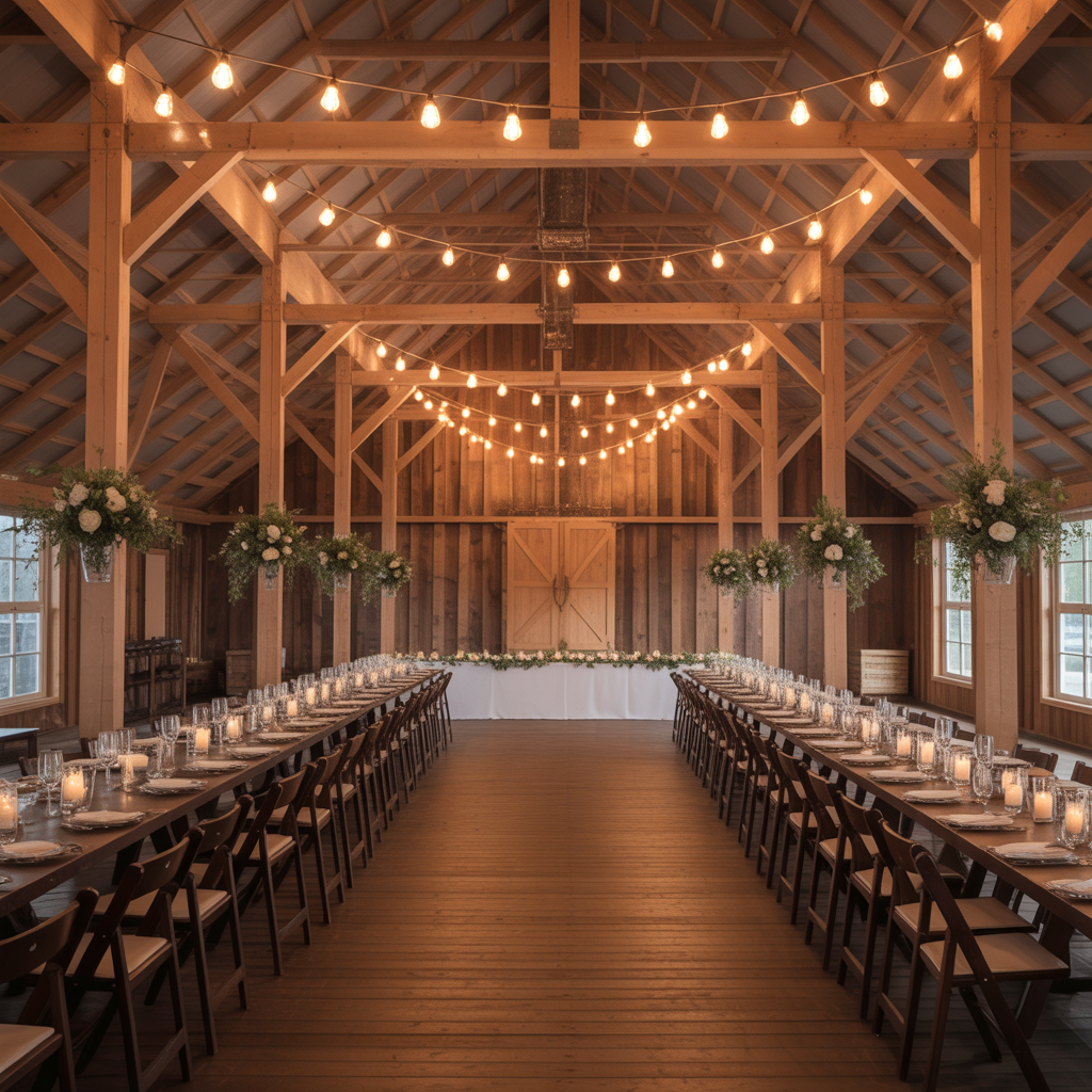 Magical 17 Barn Wedding Ideas for a Romantic Country Vibe 1 Rustic Lighting for a Magical Glow