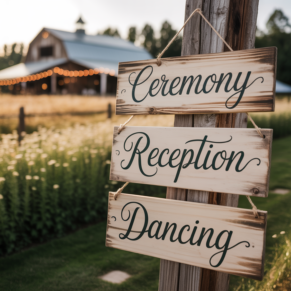 Magical 17 Barn Wedding Ideas for a Romantic Country Vibe 11 Handcrafted Wedding Signs