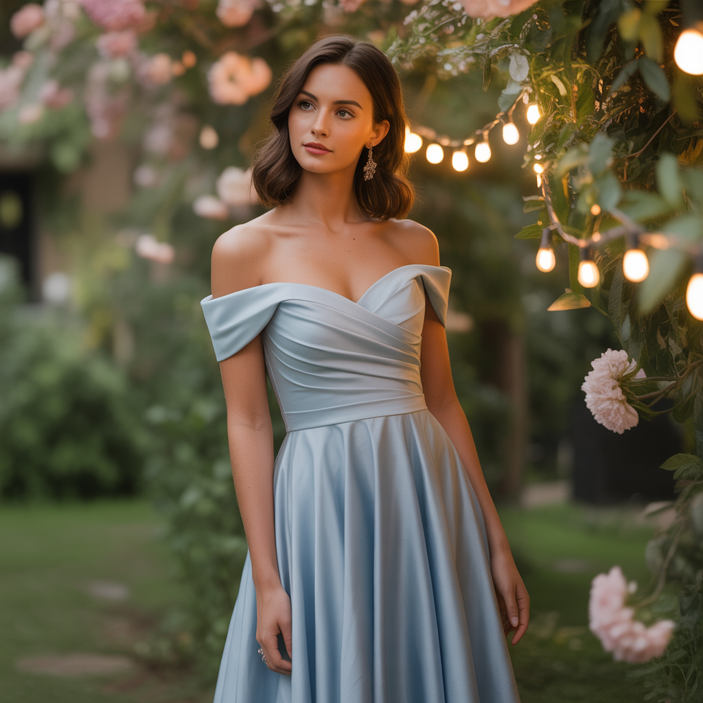 Elegant 15 Wedding Guest Dress Styles You’ll Love 11 Off-Shoulder Grace