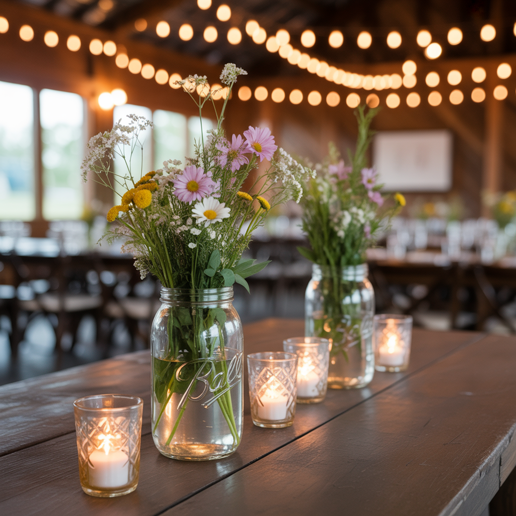 Magical 17 Barn Wedding Ideas for a Romantic Country Vibe 15 Mason Jar Details