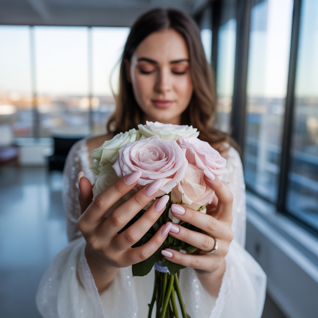 15 Pink Wedding Nail Ideas for Elegant Brides 1 Soft blush elegance