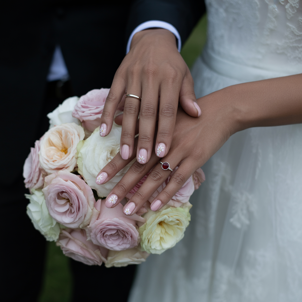15 Pink Wedding Nail Ideas for Elegant Brides 13 Pink with floral nail art
