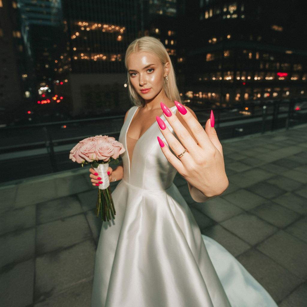 15 Pink Wedding Nail Ideas for Elegant Brides 14 Hot pink edge