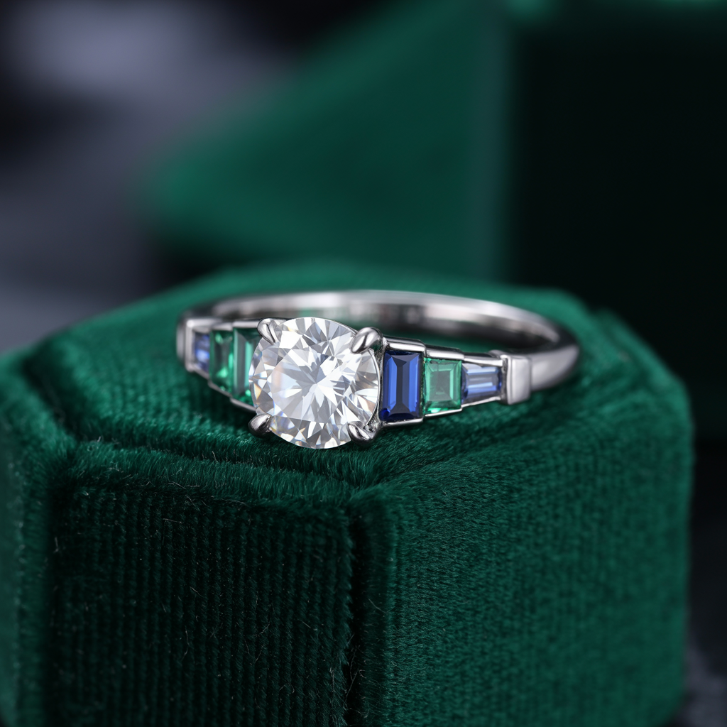 Baguette Ring with Colored Stones