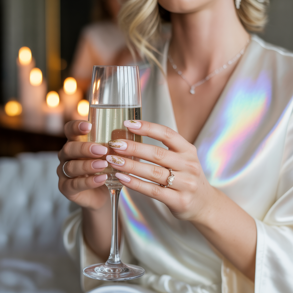 15 Pink Wedding Nail Ideas for Elegant Brides 4 Pink and gold accents