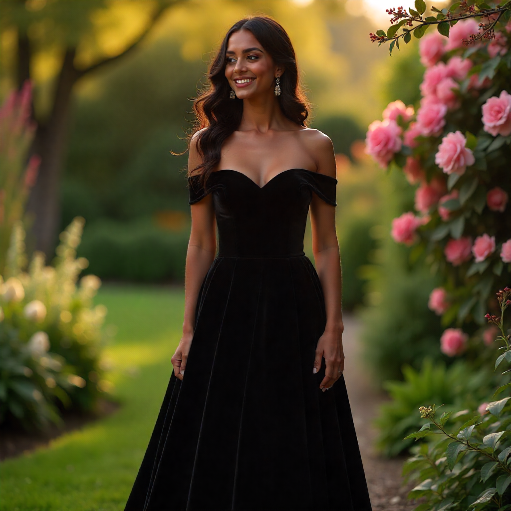 25 Inspiring Black Bridesmaid Dresses for Every Wedding 5 Off-Shoulder Grace