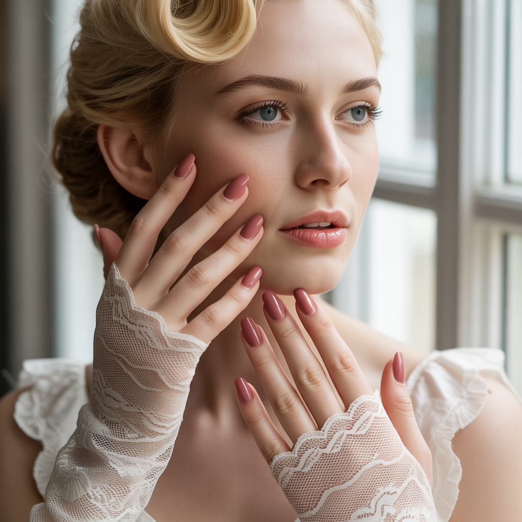 15 Pink Wedding Nail Ideas for Elegant Brides 8 Dusty rose vintage mood