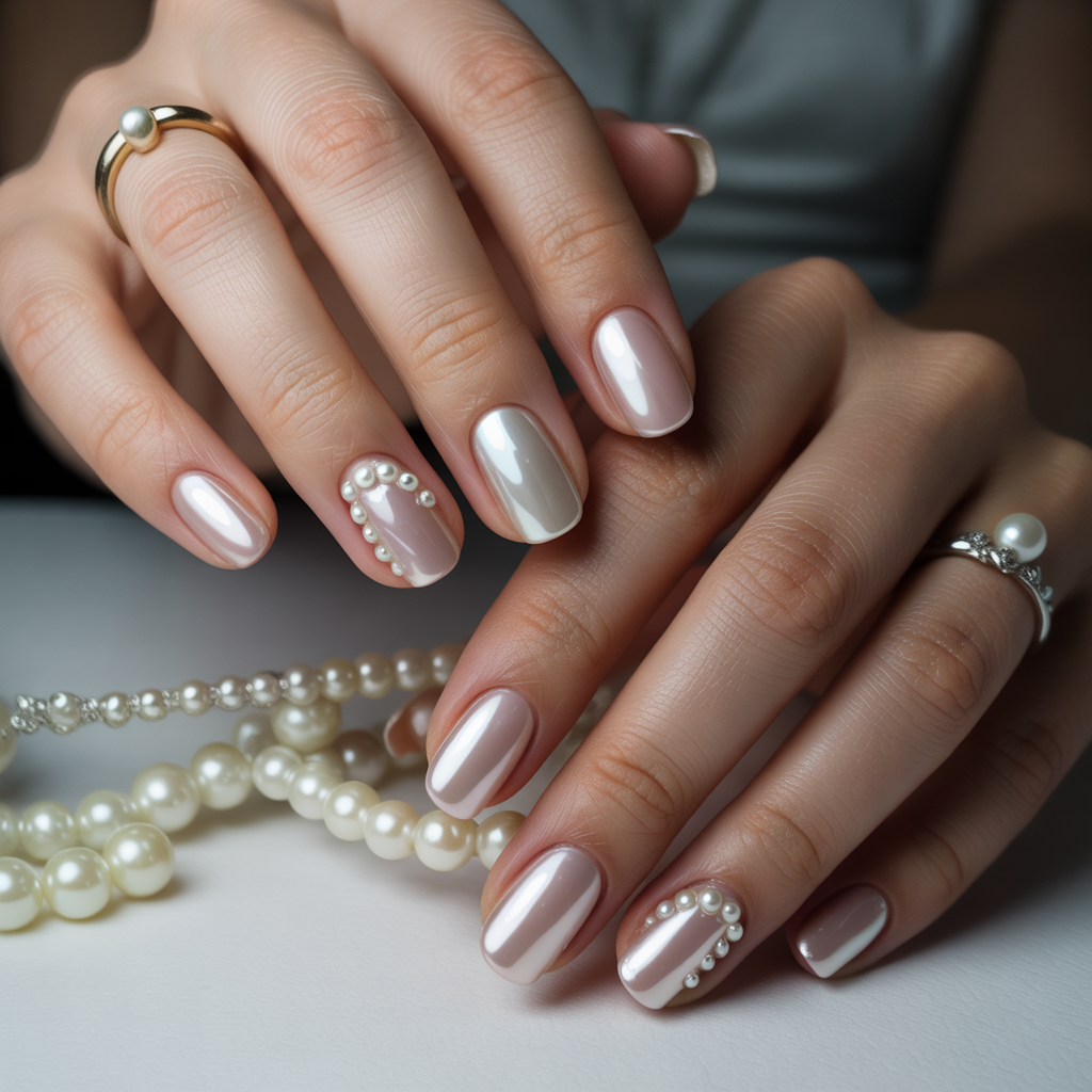 Acrylic Nails with Pearl Embellishments