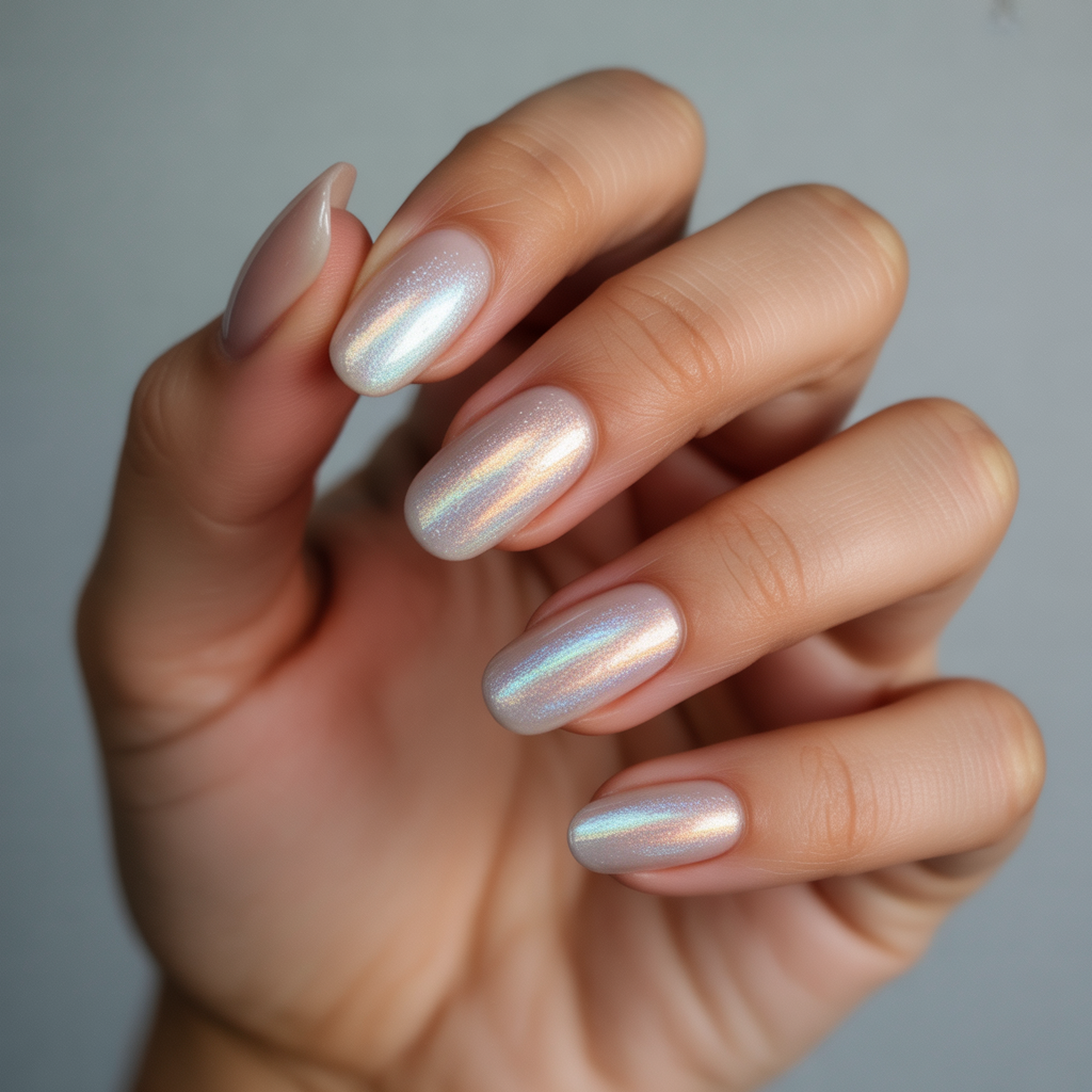 Acrylic Nails with Subtle Holographic Sheen