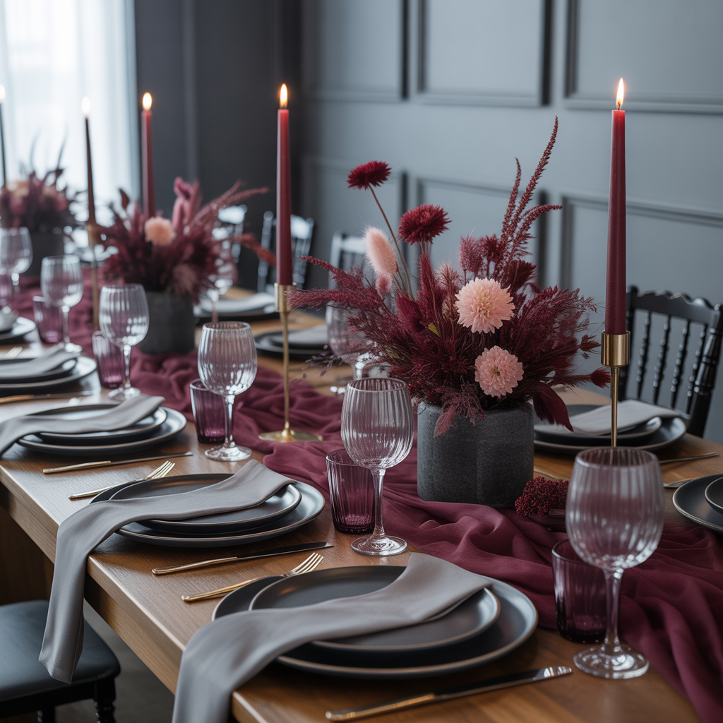 Burgundy and Grey