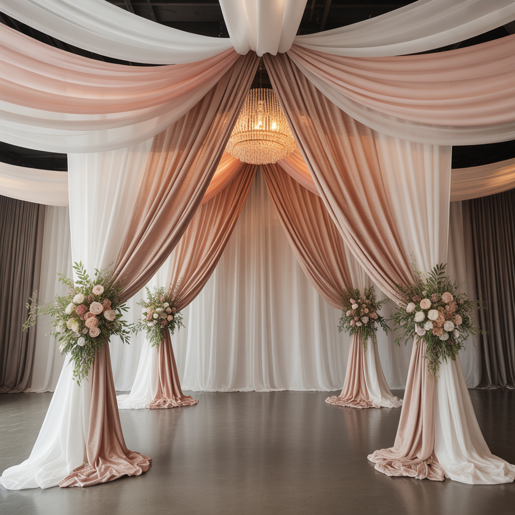 Elegant Drapery and Fabric Installations Indoor Wedding Decorations Ideas