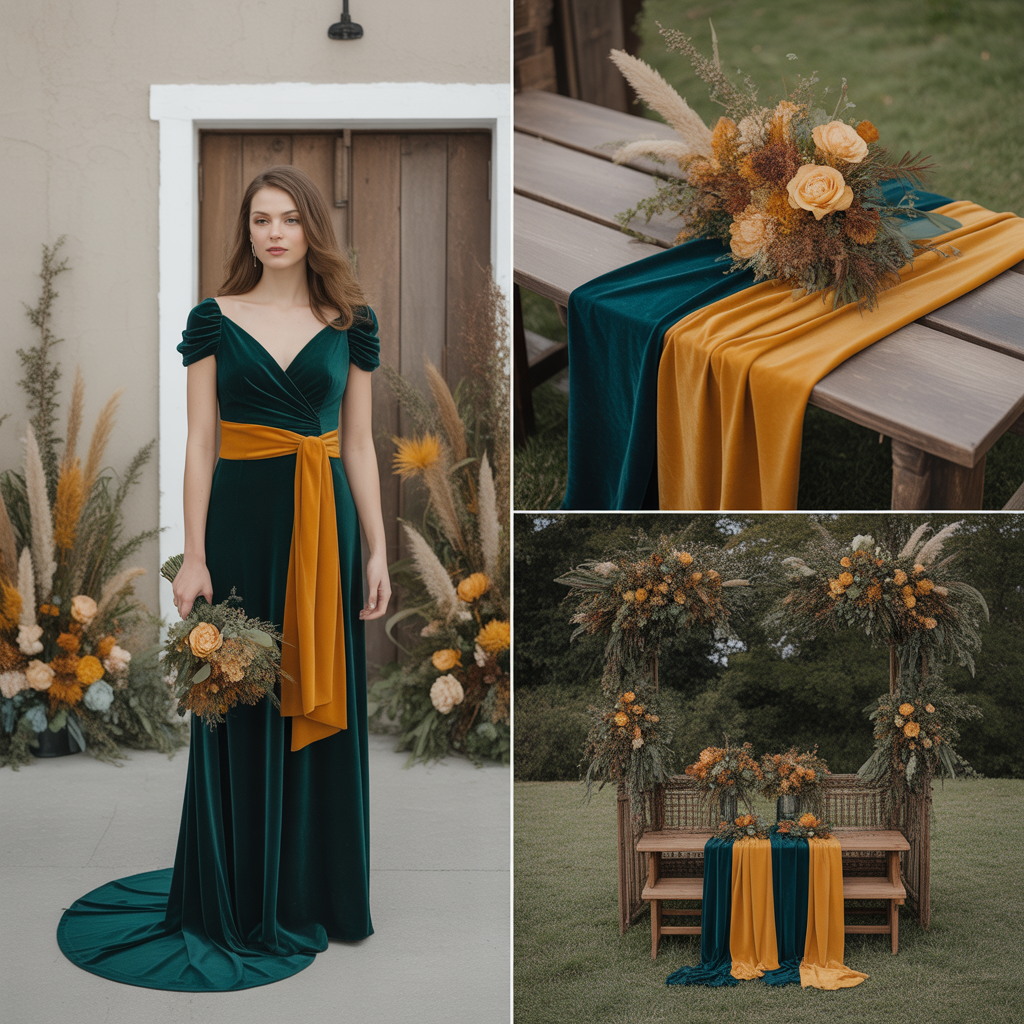 20 Elegant Fall Wedding Colors That Capture Autumn’s Charm 5 Emerald and Mustard Glow
