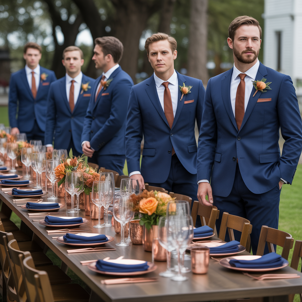 20 Elegant Fall Wedding Colors That Capture Autumn’s Charm 3 Navy and Copper Chic