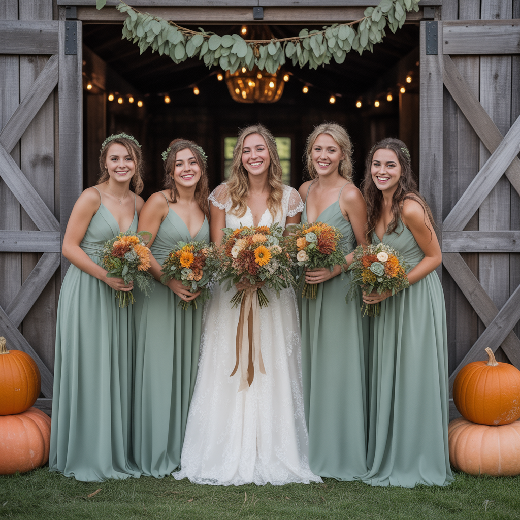 20 Elegant Fall Wedding Colors That Capture Autumn’s Charm 14 Pumpkin and Sage Rustic