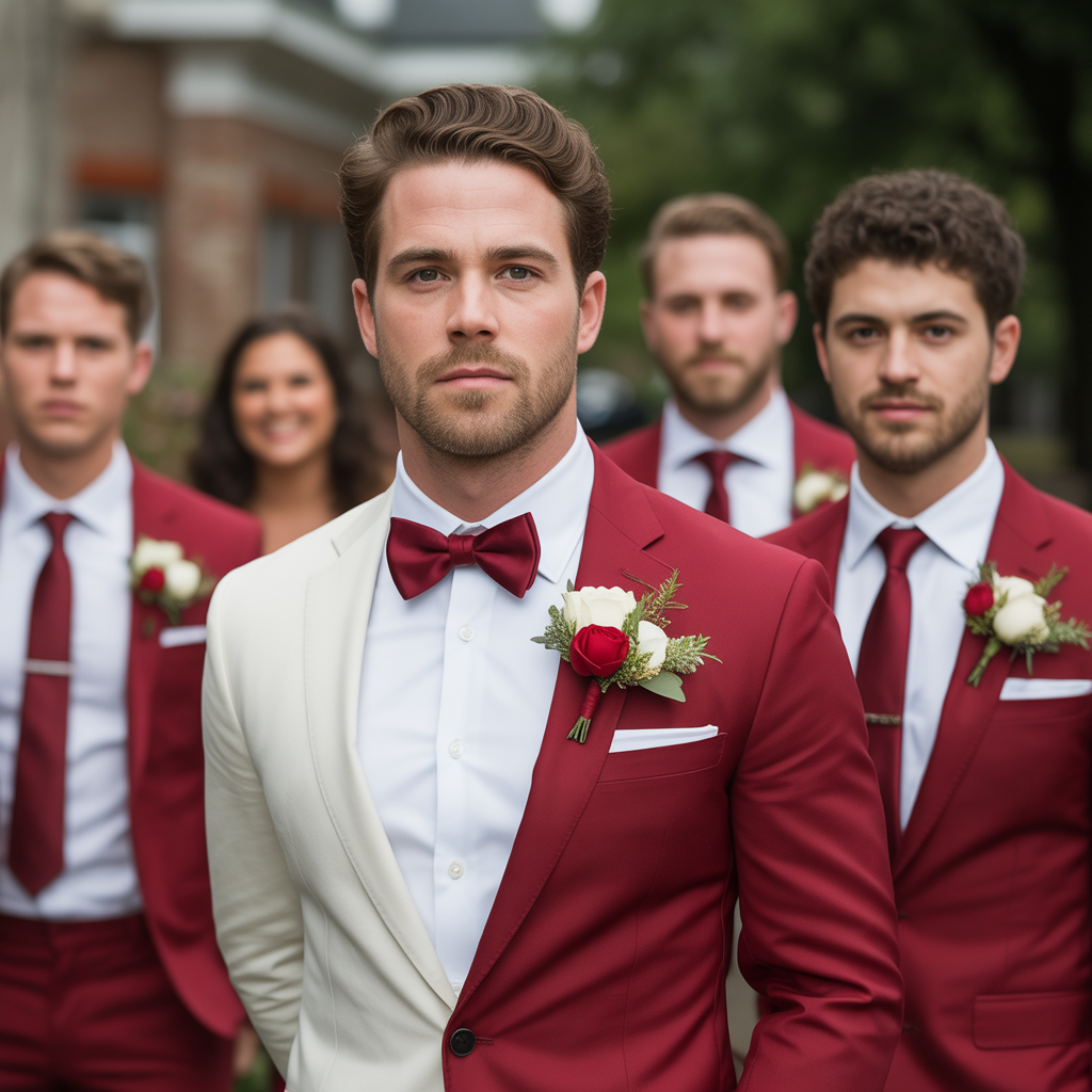 20 Elegant Red and White Wedding Inspiration for Your Big Day 14 Red and White Wedding Attire for Groomsmen