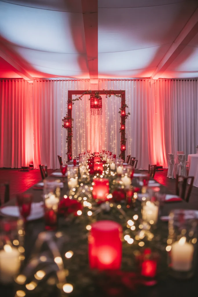 20 Elegant Red and White Wedding Inspiration for Your Big Day 10 Red and White Wedding Lighting