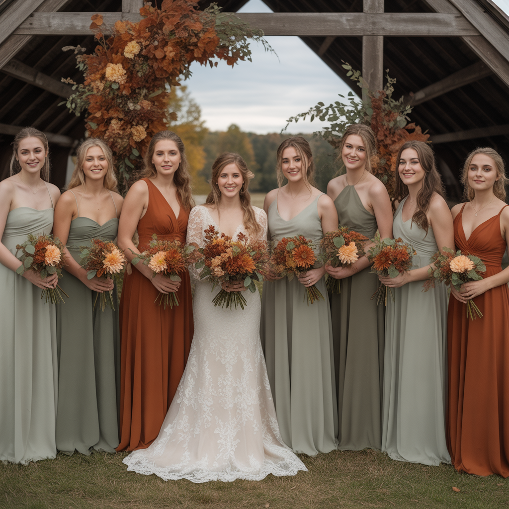 20 Elegant Fall Wedding Colors That Capture Autumn’s Charm 2 Rust and Sage Harmony
