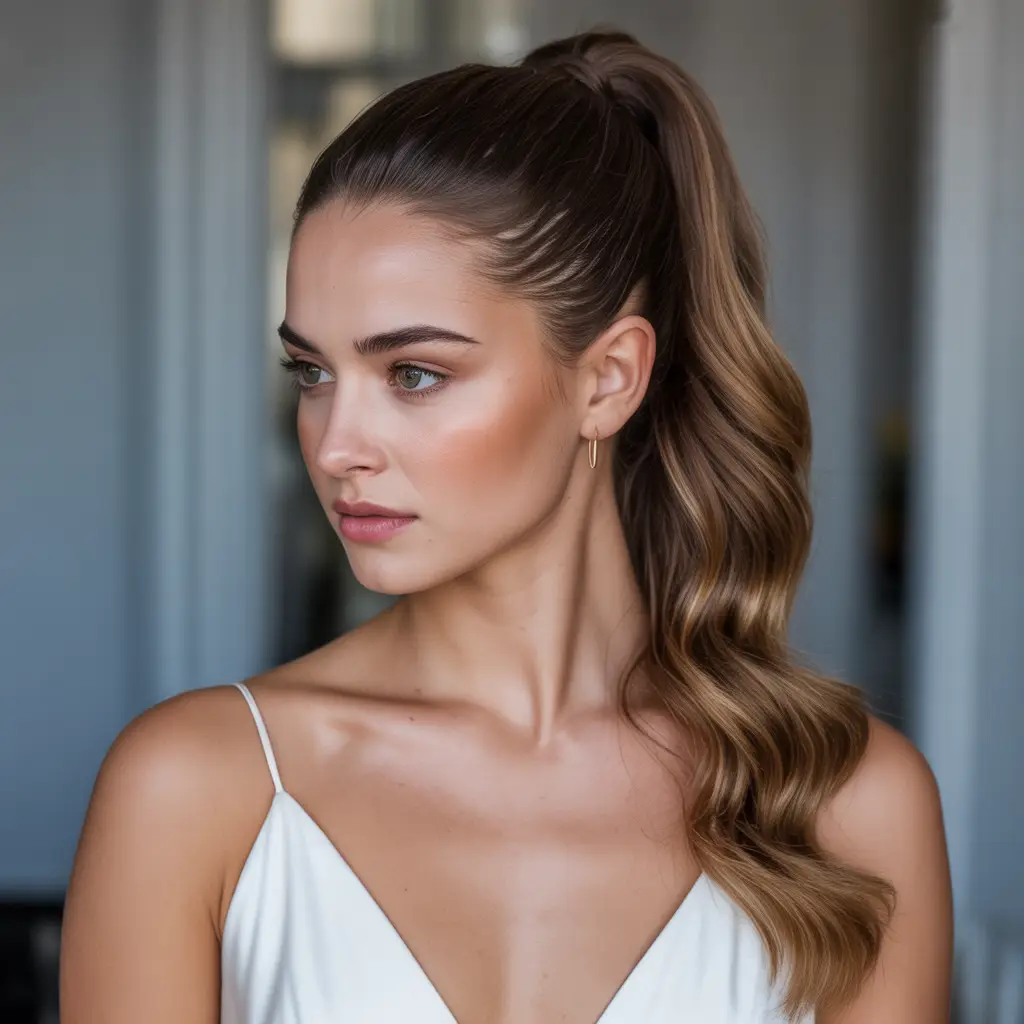 20 Elegant & Modern Bridesmaid Hairstyle Ideas for Weddings 5 Sleek Ponytail