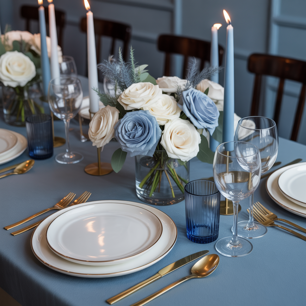 Steel Blue and Ivory