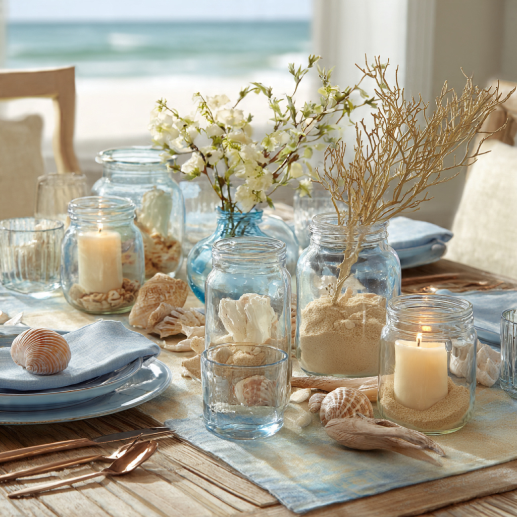 Beach-Inspired Shell and Sand Centerpiece