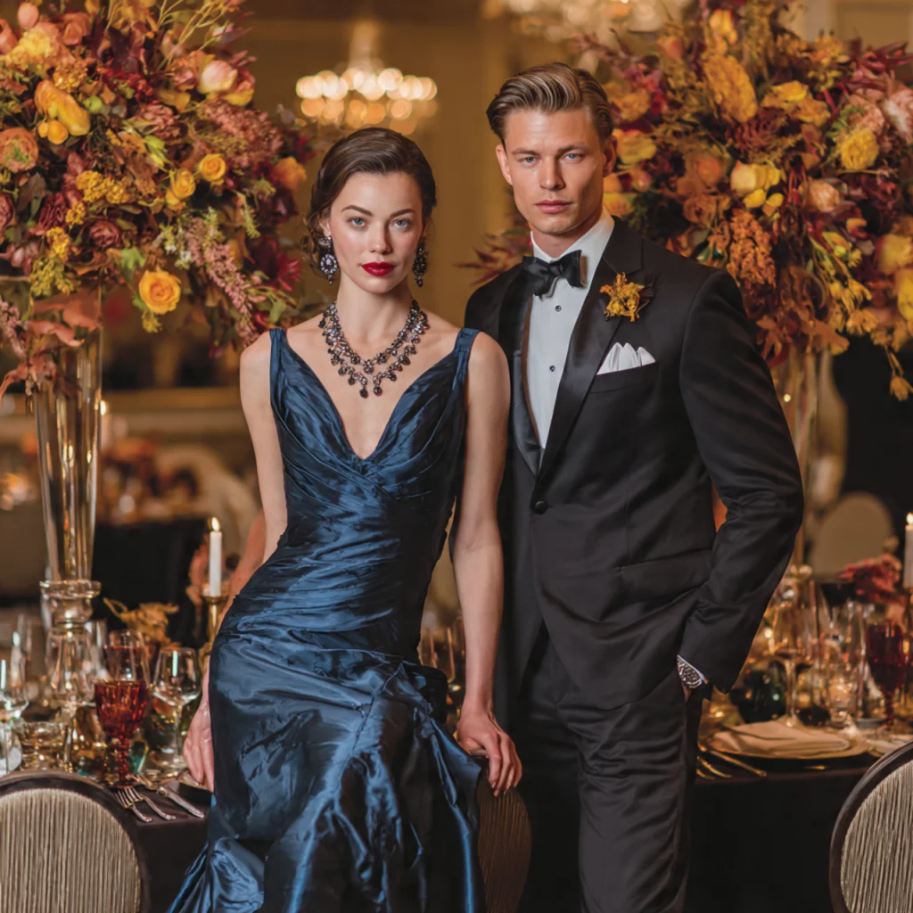 20 Stylish Guide on What to Wear to a Fall Wedding 60 Black Tie Glamour 1
