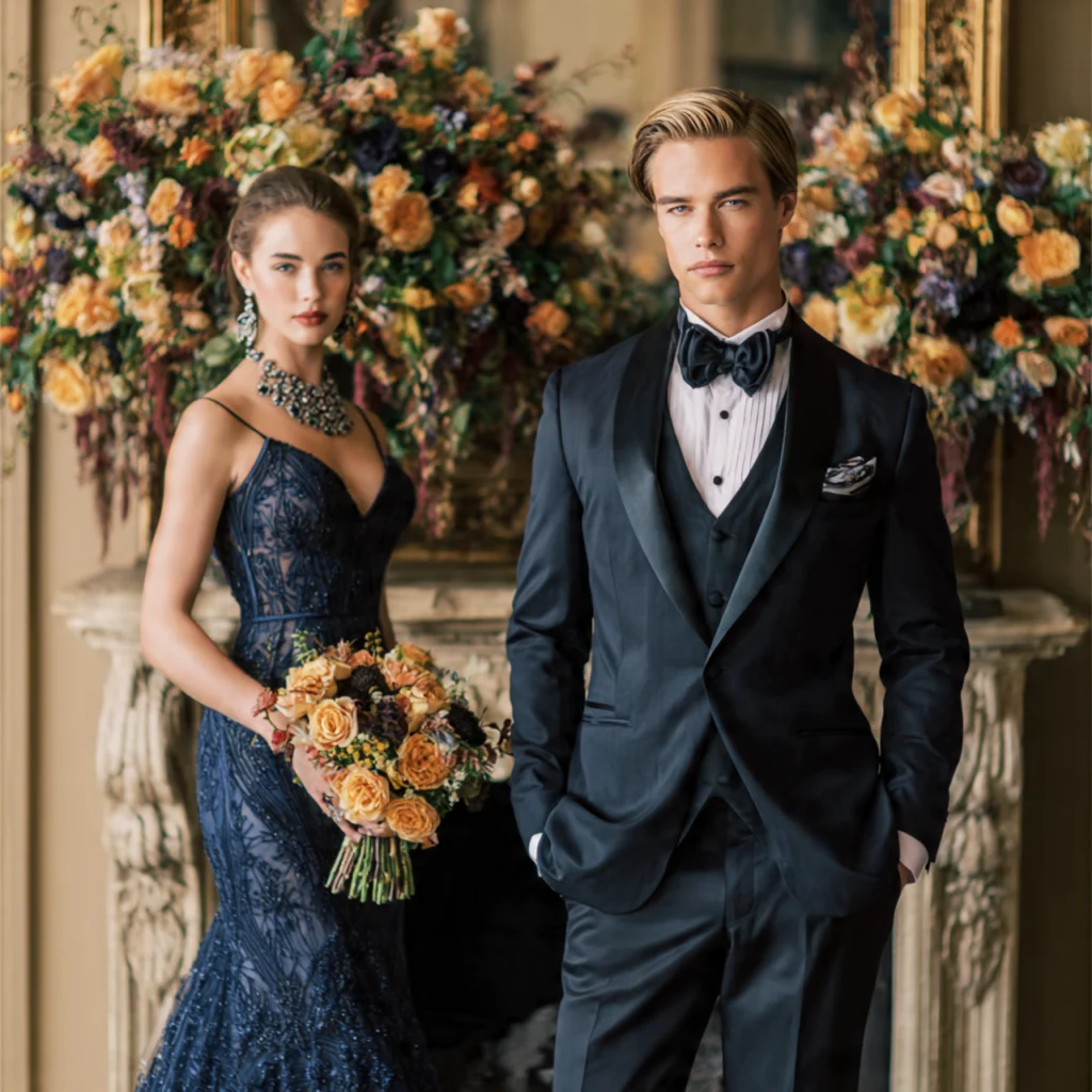 20 Stylish Guide on What to Wear to a Fall Wedding 62 Black Tie Glamour 3