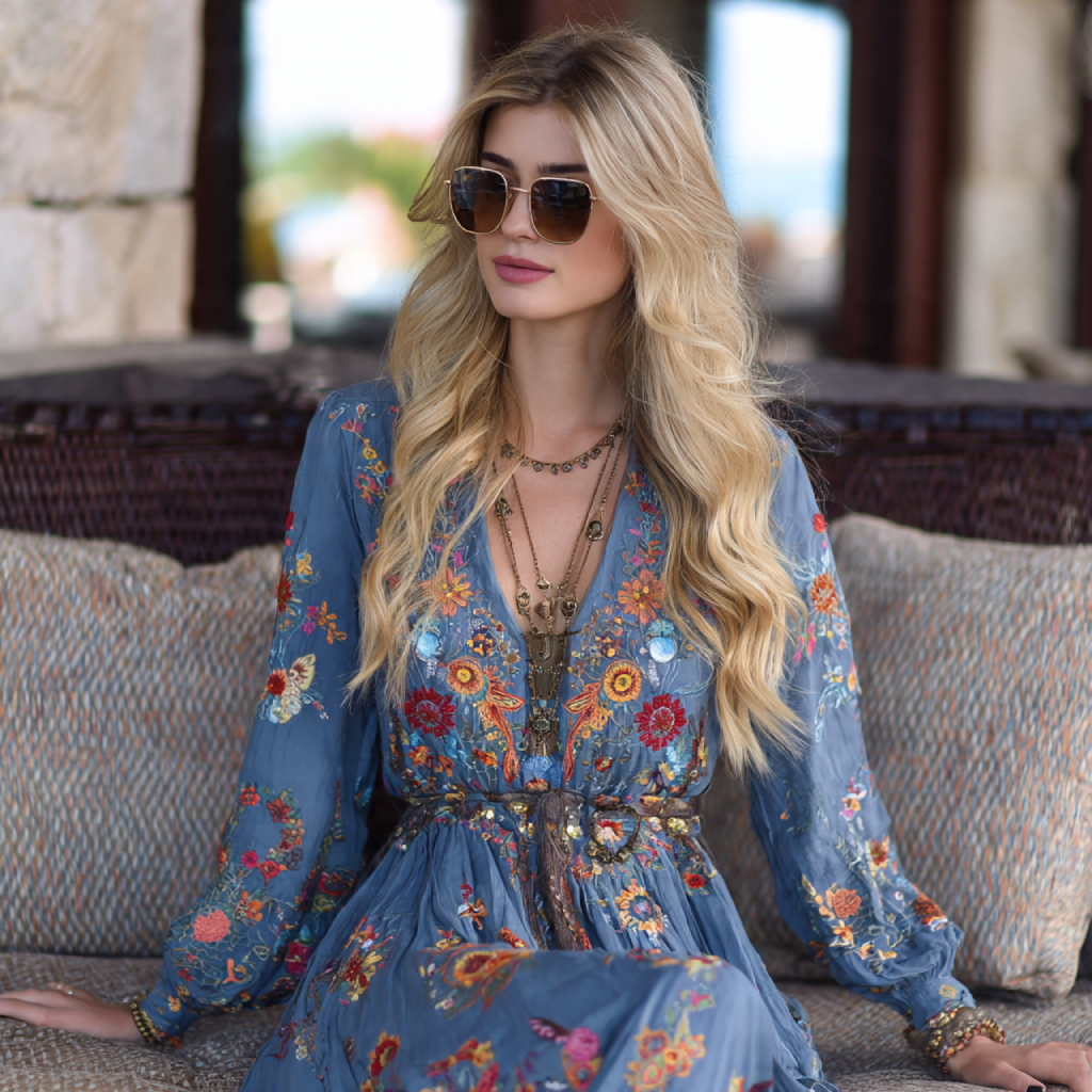 Boho-Chic Embroidered Maxi