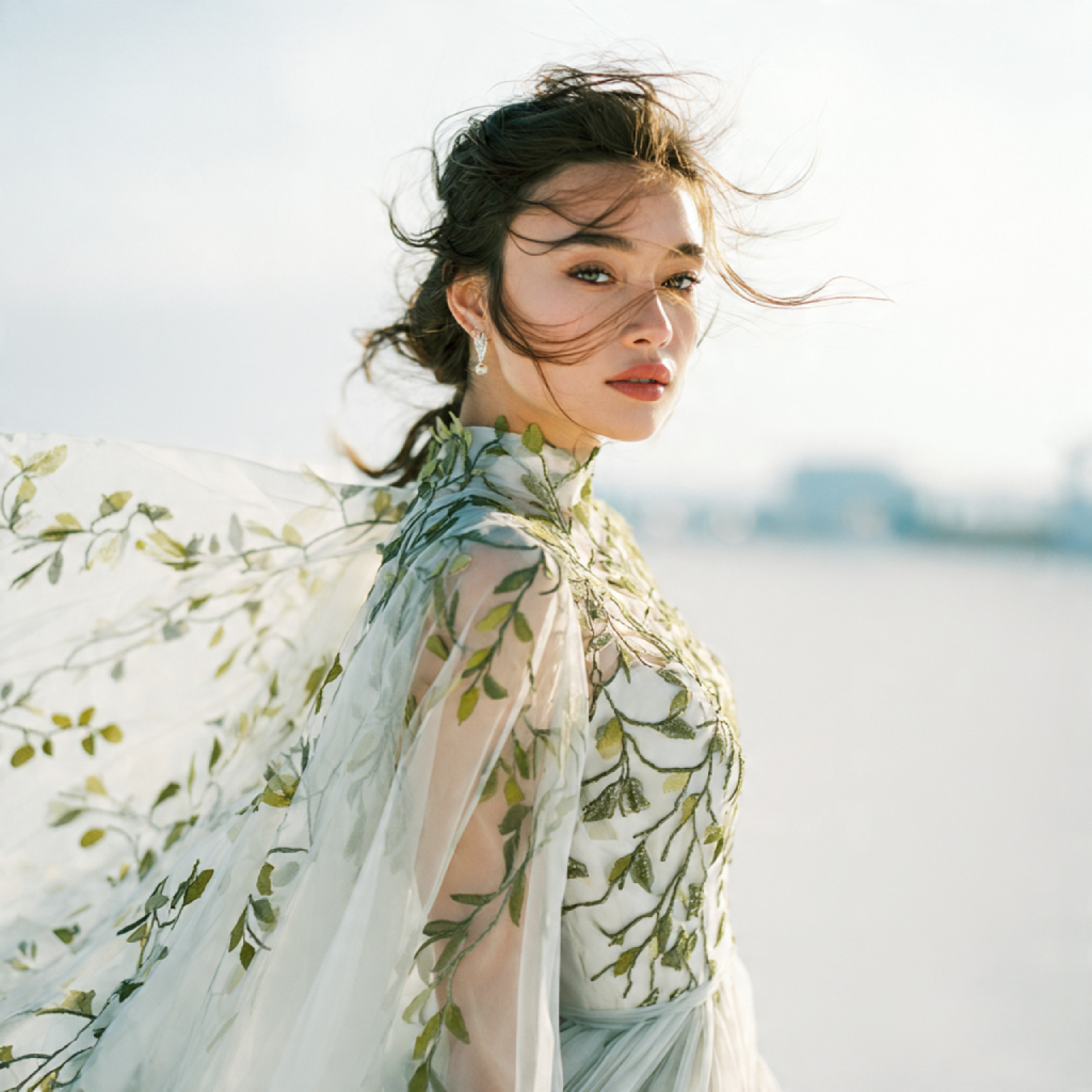 Bridal Attire with Olive Green Accent Details