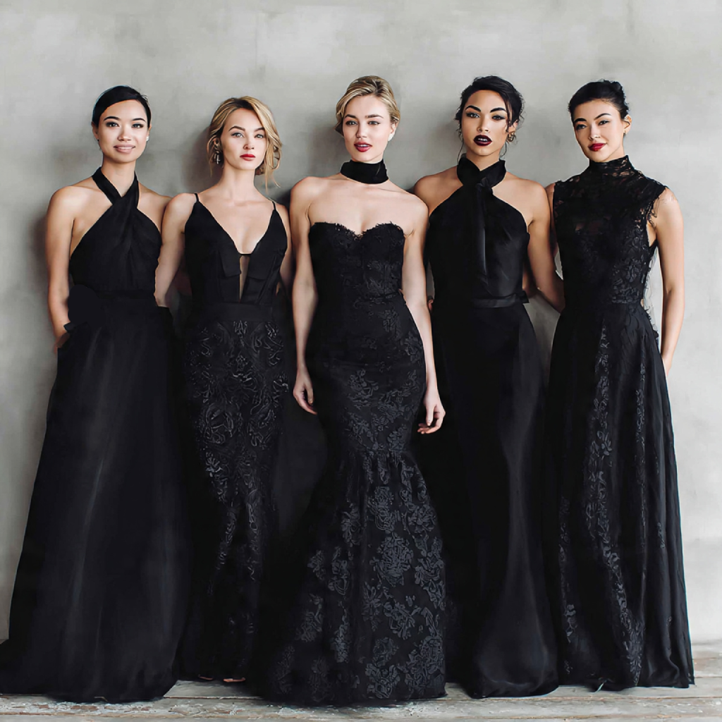 Bridesmaids and Attendants in Coordinated Black
