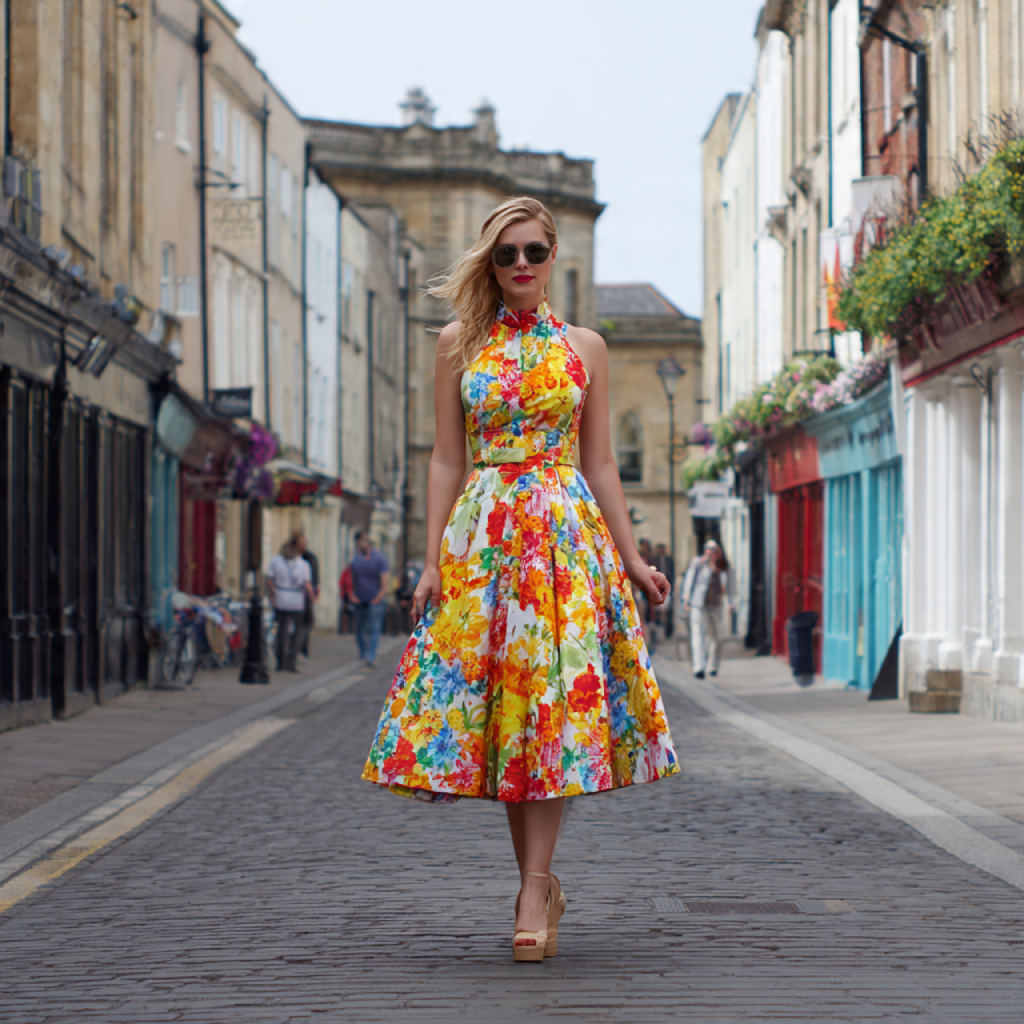 Bright Floral Midi with Wedges