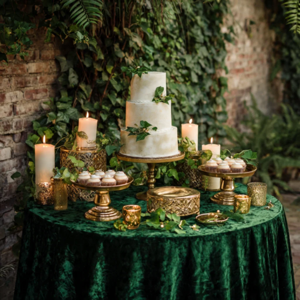 25 Green Gold Wedding Ideas for a Luxurious and Natural Celebration 21 Cake Table Styling