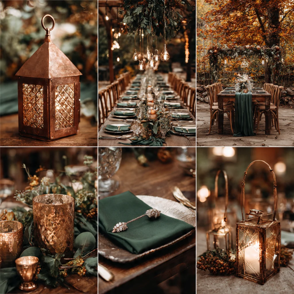 20 Elegant Fall Wedding Colors That Capture Autumn’s Charm 17 Copper and Forest Green Depth