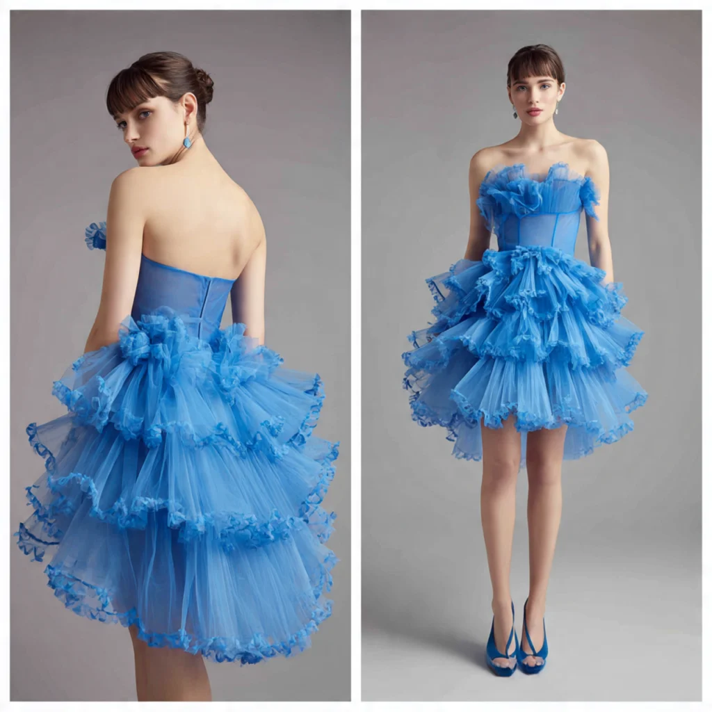 Cornflower blue layered tulle dress for fairytale effect